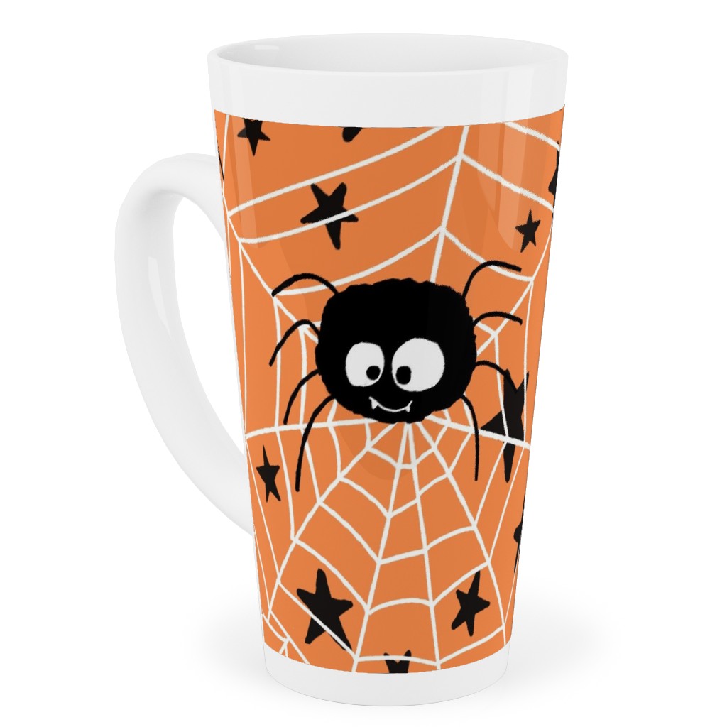 Cute Hand-Drawn Spider Halloween - Orange Tall Latte Mug, 17oz, Orange