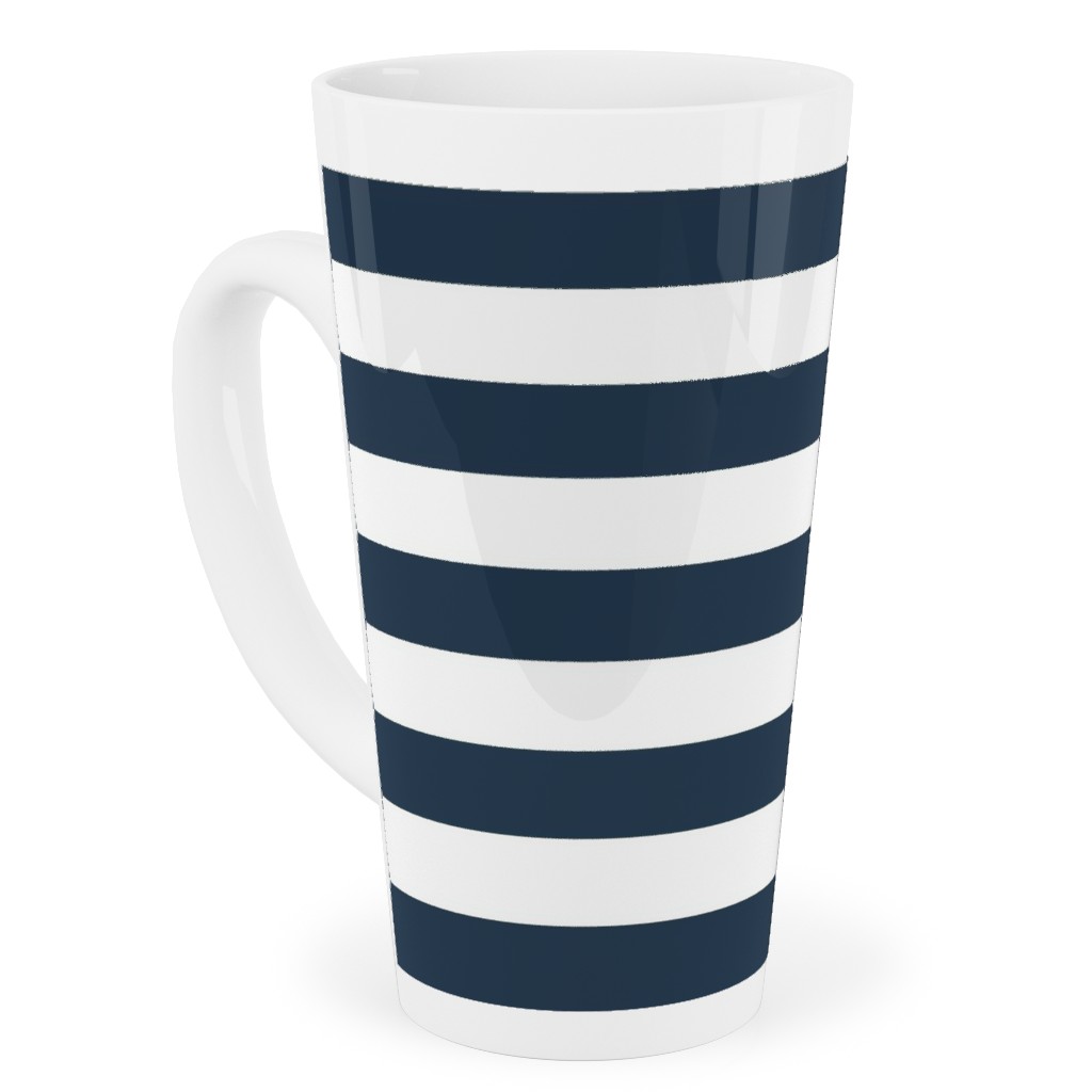 Simple Horizontal Stripe Tall Latte Mug, 17oz, Blue, Navy
