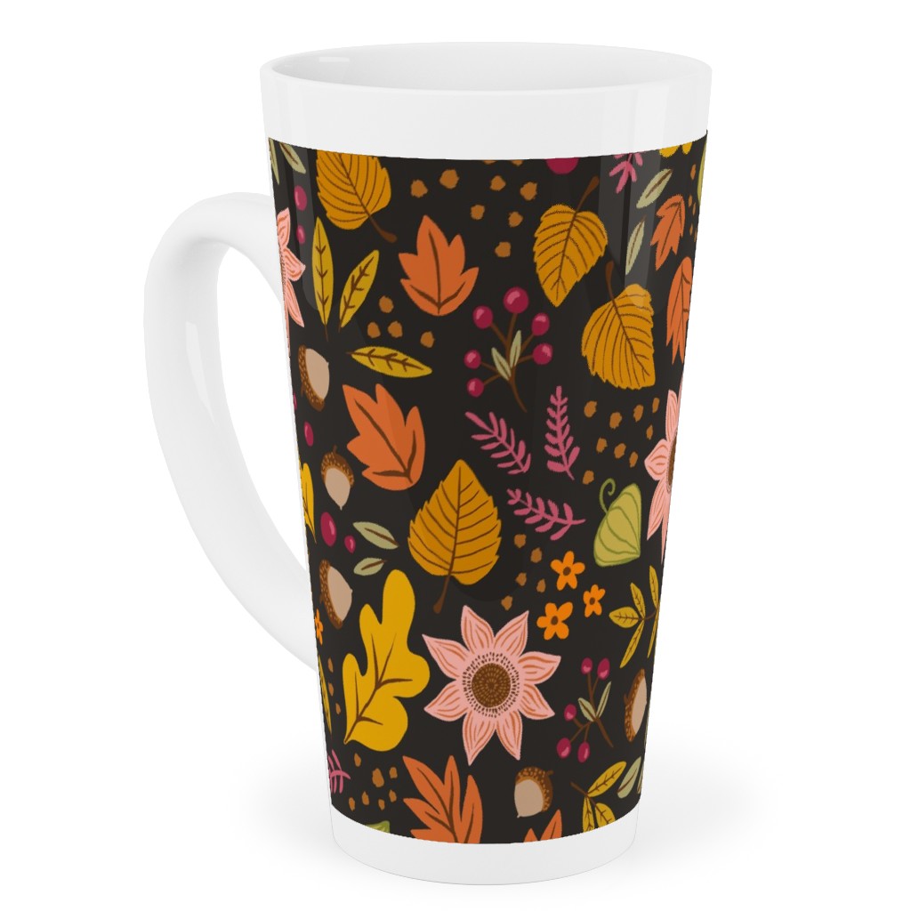 Autumn Floral - Dark Tall Latte Mug, 17oz, Multicolor