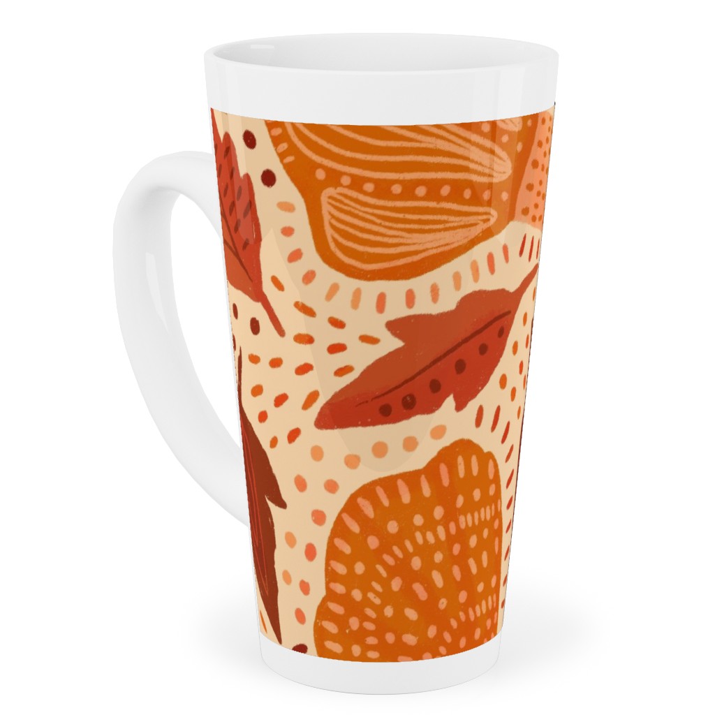 Autumn Mushrooms and Fallen Leaves Tall Latte Mug, 17oz, Orange, Orange