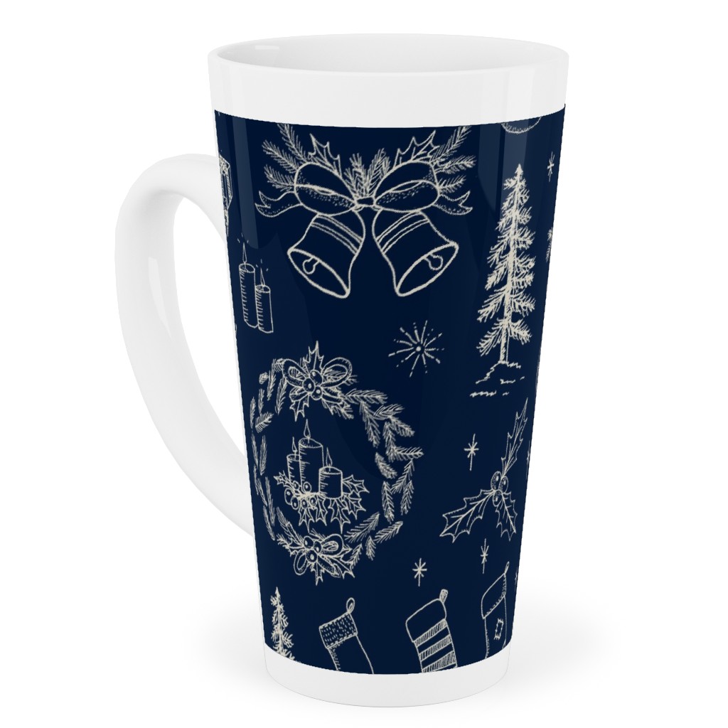 Christmas Toile - Starry Night Tall Latte Mug, 17oz, Blue