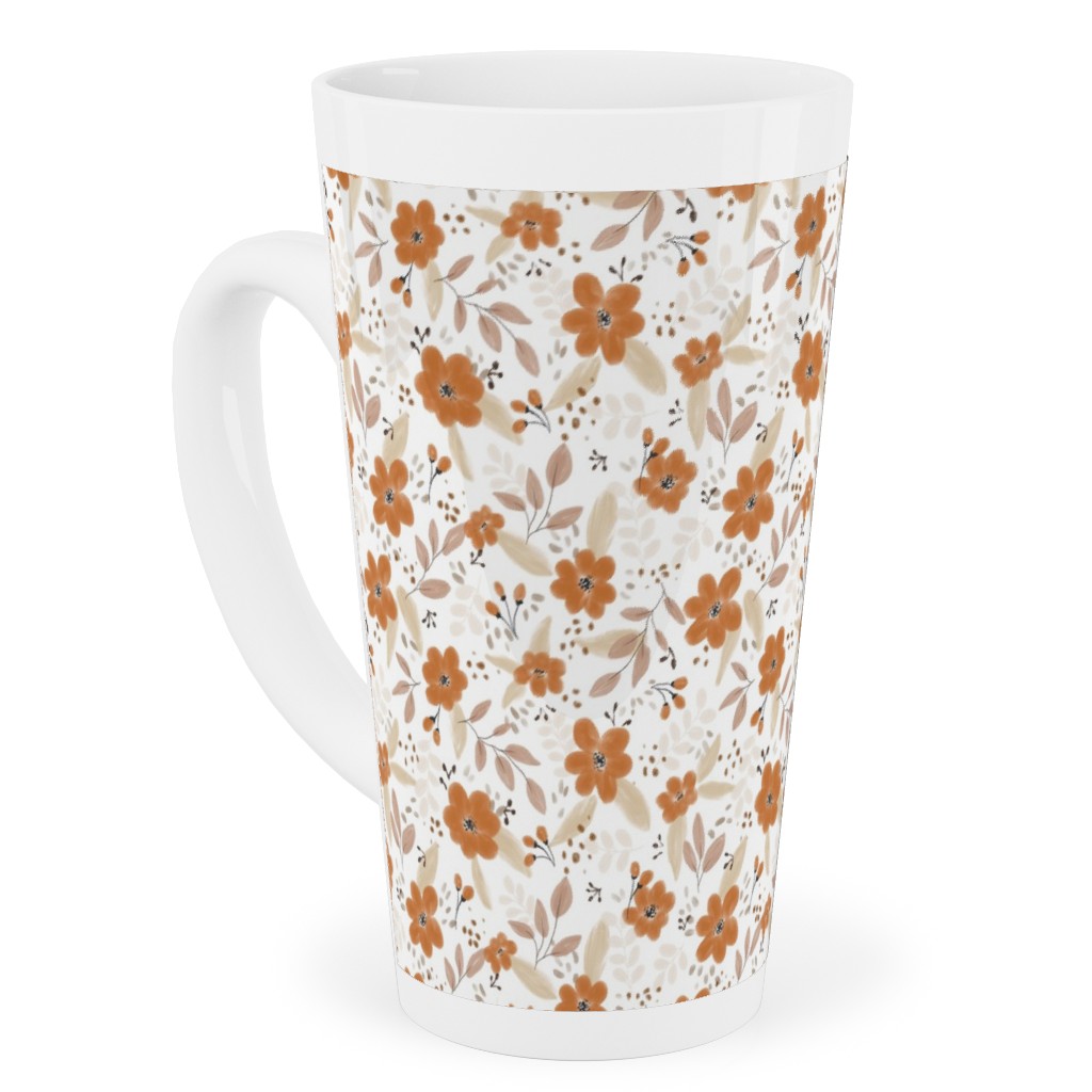 Fall Floral Tall Latte Mug, 17oz, Orange