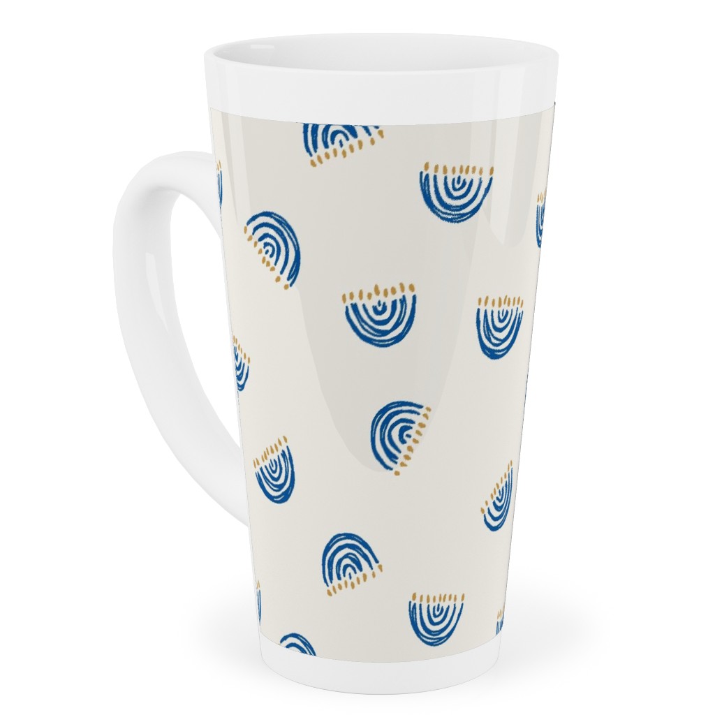 Nine Branch Menorah Tossed in Bright Blue Tall Latte Mug, 17oz, Beige, Pearl