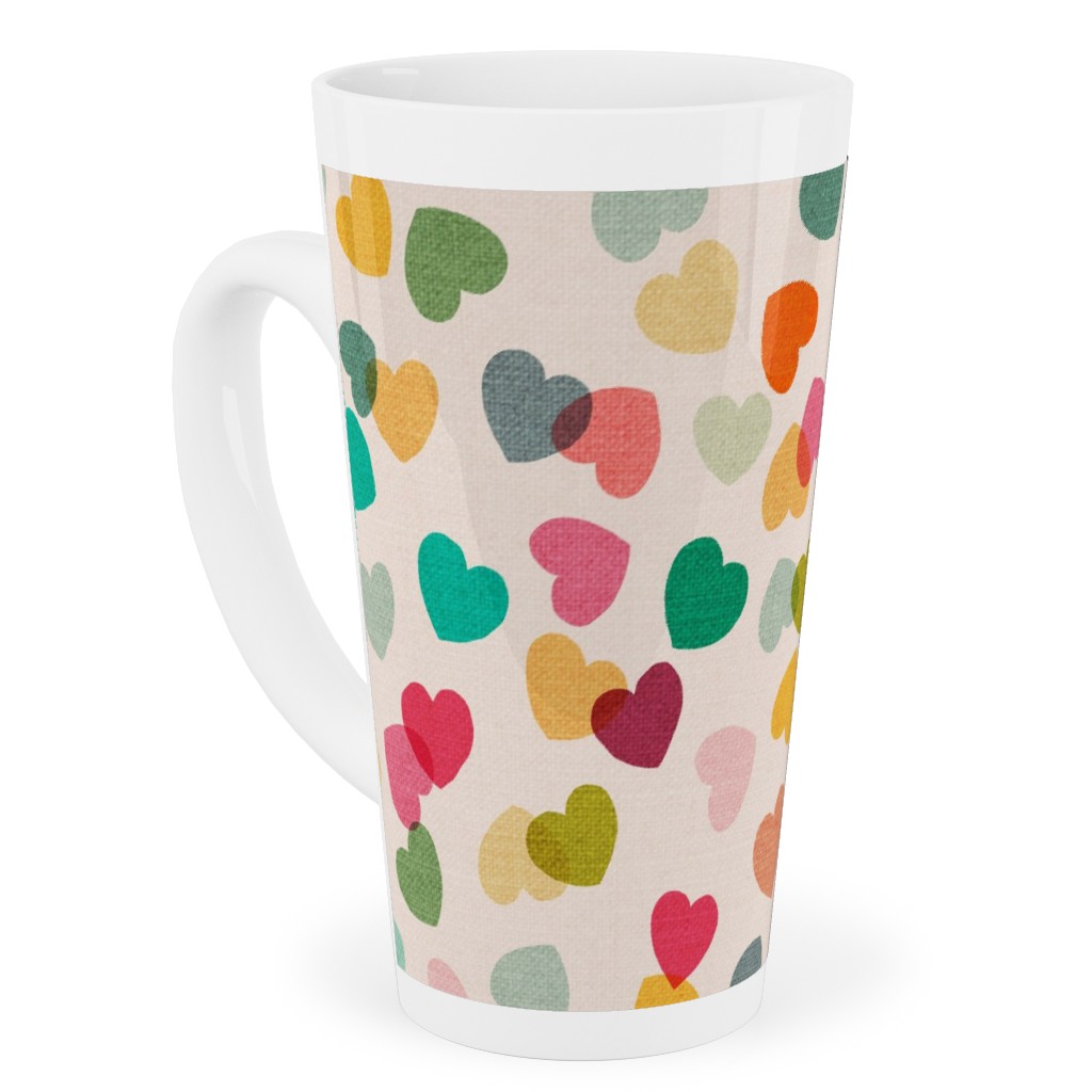 Heart Confetti - Pink Multi Tall Latte Mug, 17oz, Multicolor