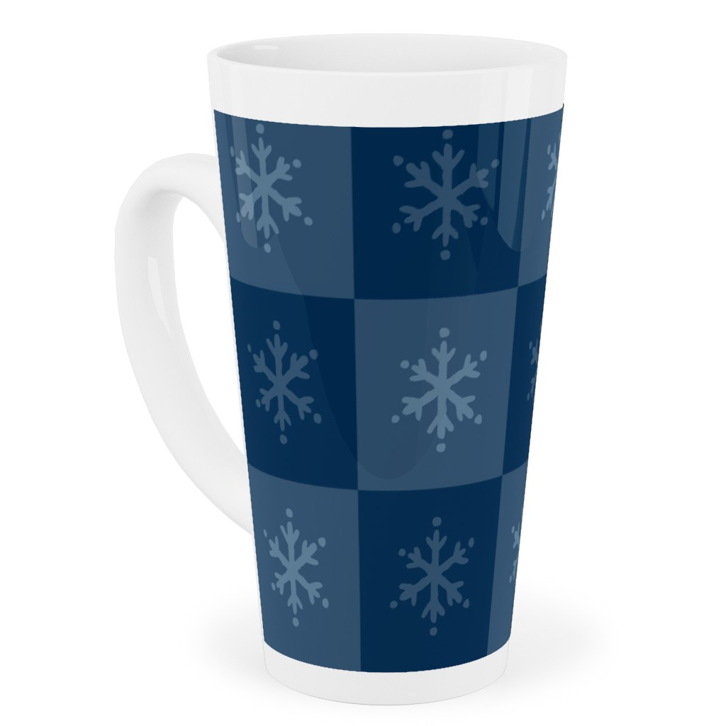 Scandi Cozy Winter Checkered Blue Snowflake Tall Latte Mug, 17oz, Blue