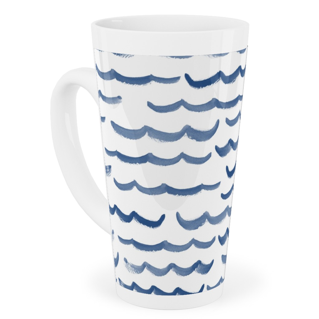 Ocean Waves Tall Latte Mug, 17oz, White, Blue Lagoon