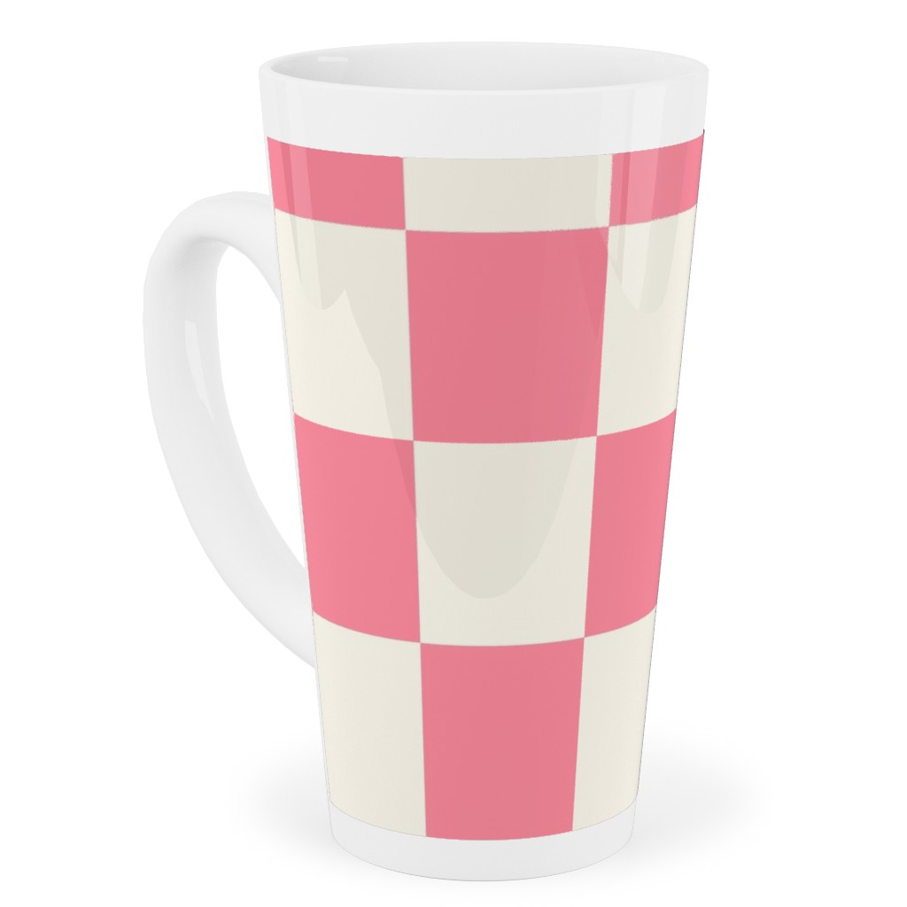 Checkered Pattern - Pink Tall Latte Mug, 17oz, Pink