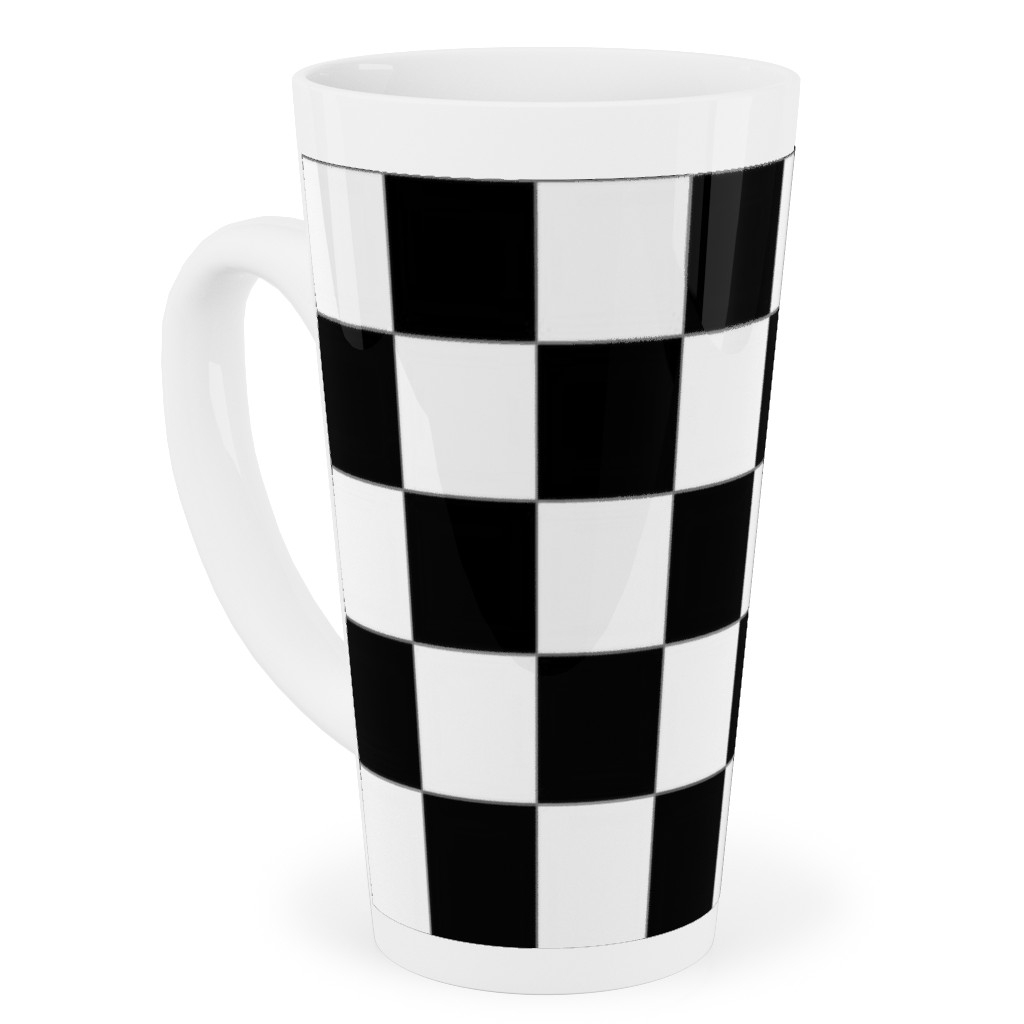 Checker - Black and White Tall Latte Mug, 17oz, Black, Black