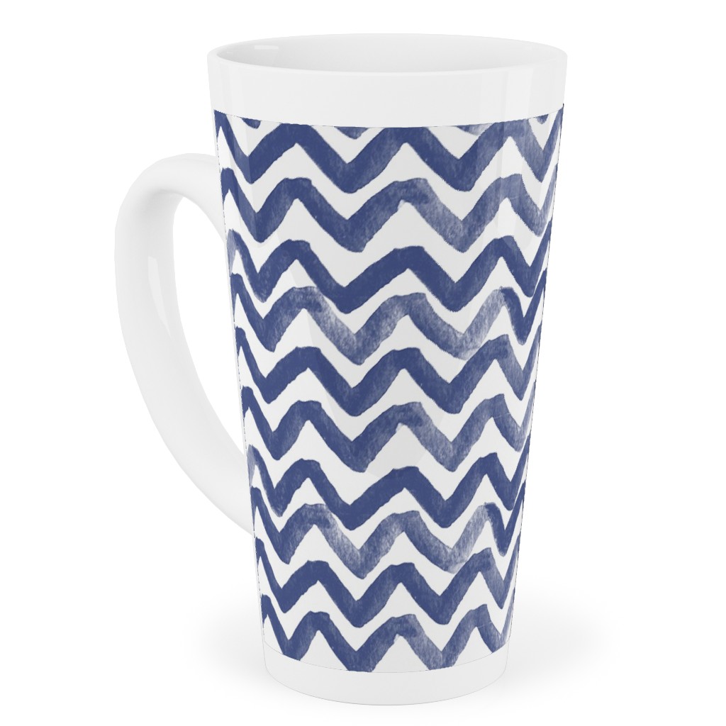 Zig Zag Waves - Navy Tall Latte Mug, 17oz, Blue
