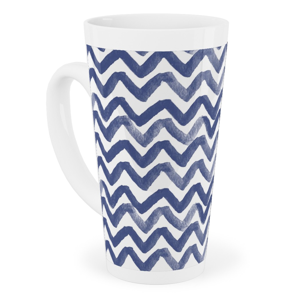 Zig Zag Waves - Navy Tall Latte Mug, 17oz, Blue, True Blue