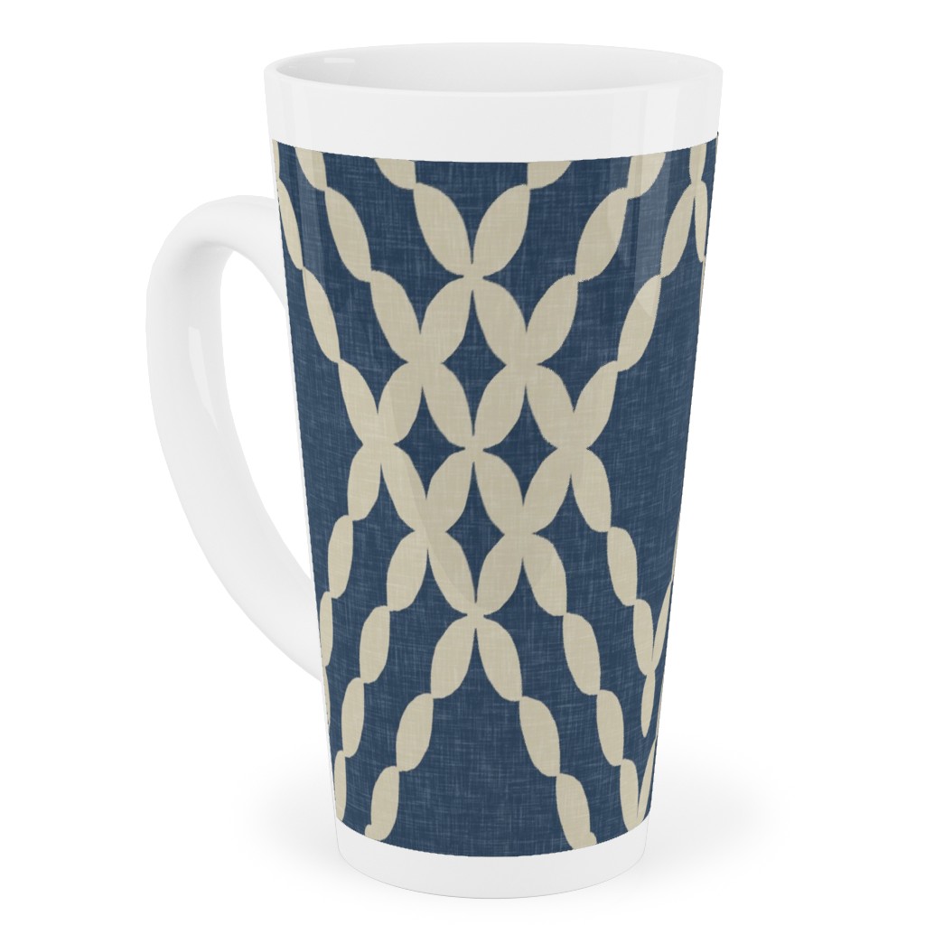 Kensington Lattice - Indigo Tall Latte Mug, 17oz, Blue