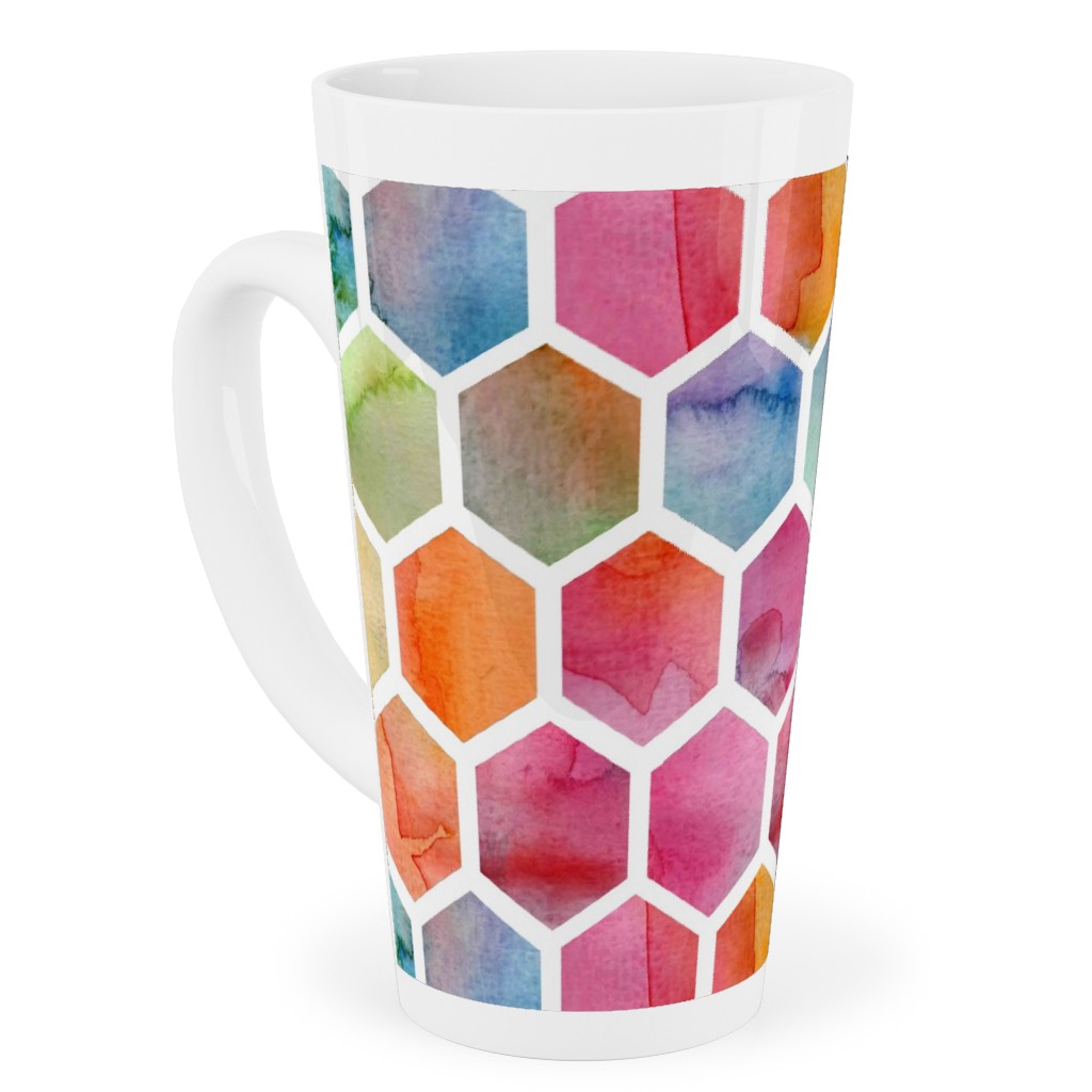 Watercolour Hexagons - Multi Tall Latte Mug, 17oz, Multicolor
