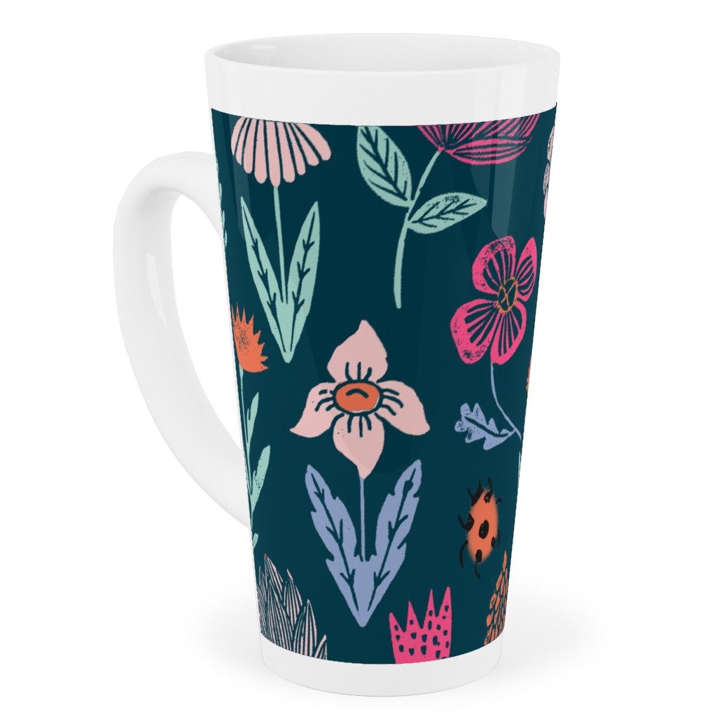 Spring Botanicals Linocut - Multi Tall Latte Mug, 17oz, Multicolor