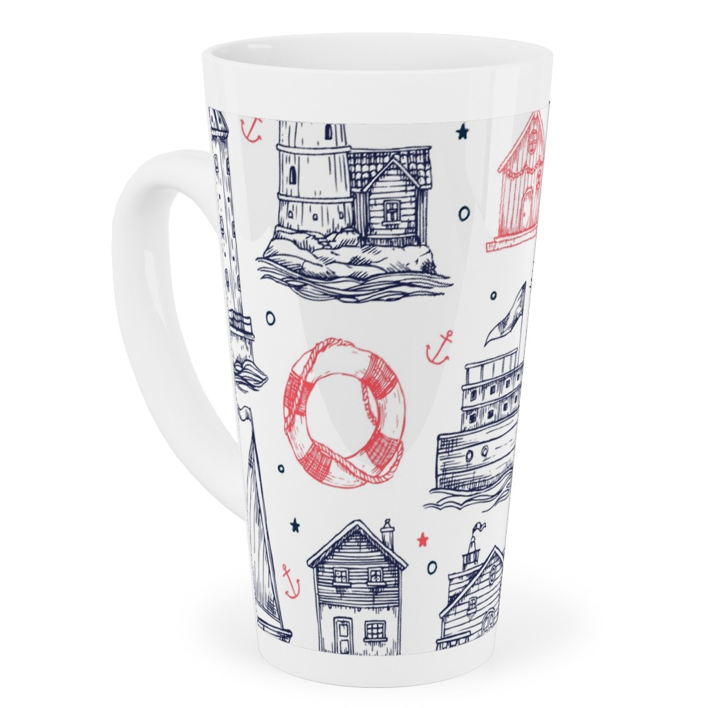 Sea Stories - Navy and Pink Tall Latte Mug, 17oz, Blue