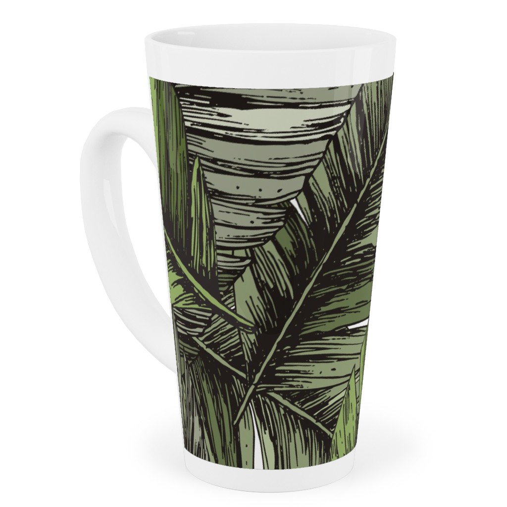 Tropical Palm Leaves - Green Tall Latte Mug, 17oz, Green