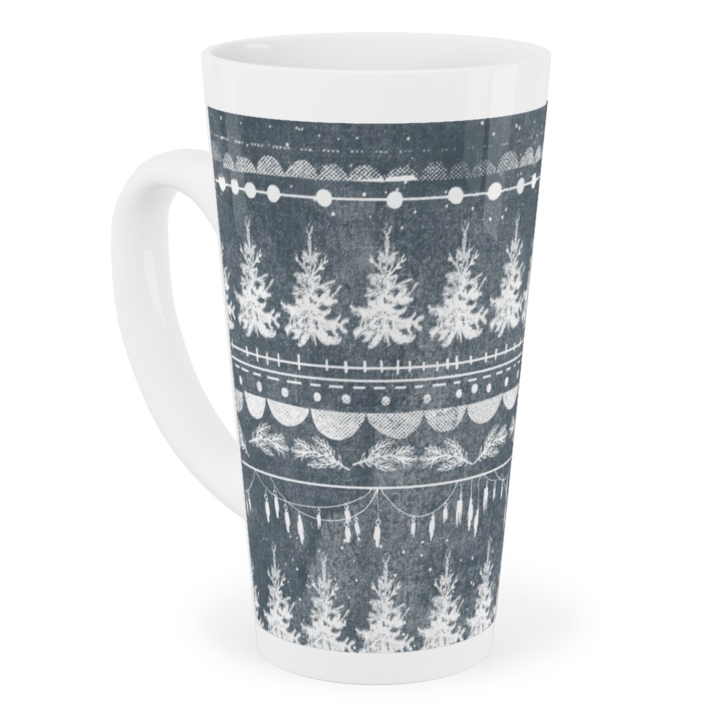 Vintage Christmas Stripe Tall Latte Mug, 17oz, Gray