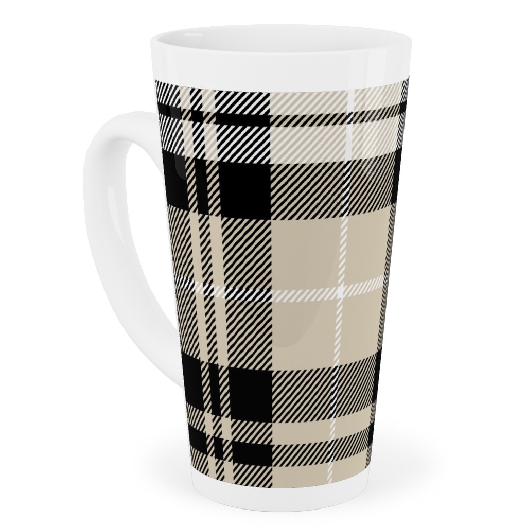 Fall Plaid Tall Latte Mug, 17oz, Beige, Black