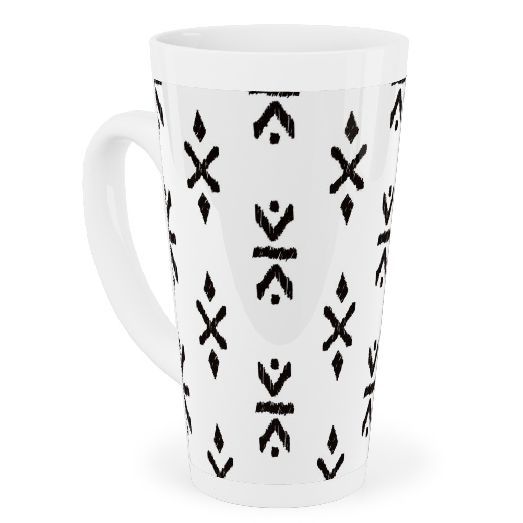 Monochrome Tribal Print - Neutral Tall Latte Mug, 17oz, White