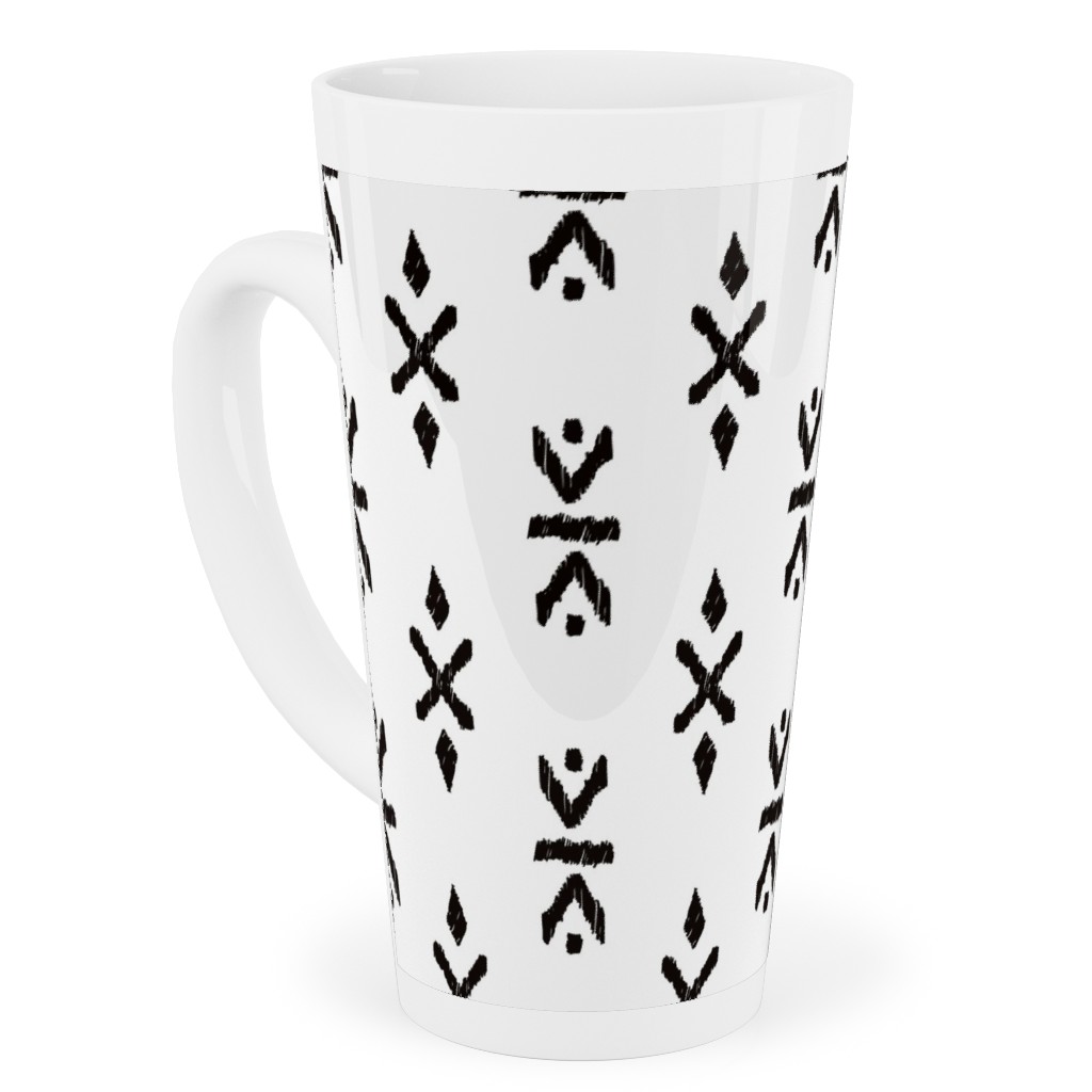 Monochrome Tribal Print - Neutral Tall Latte Mug, 17oz, White, White