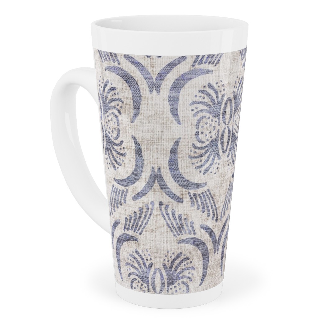French Linen Geo Floral Tall Latte Mug, 17oz, Gray, Gray