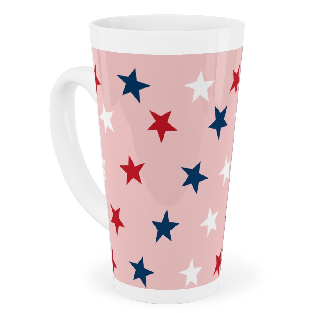 Patriotic Stars Tall Latte Mug, 17oz, Pink