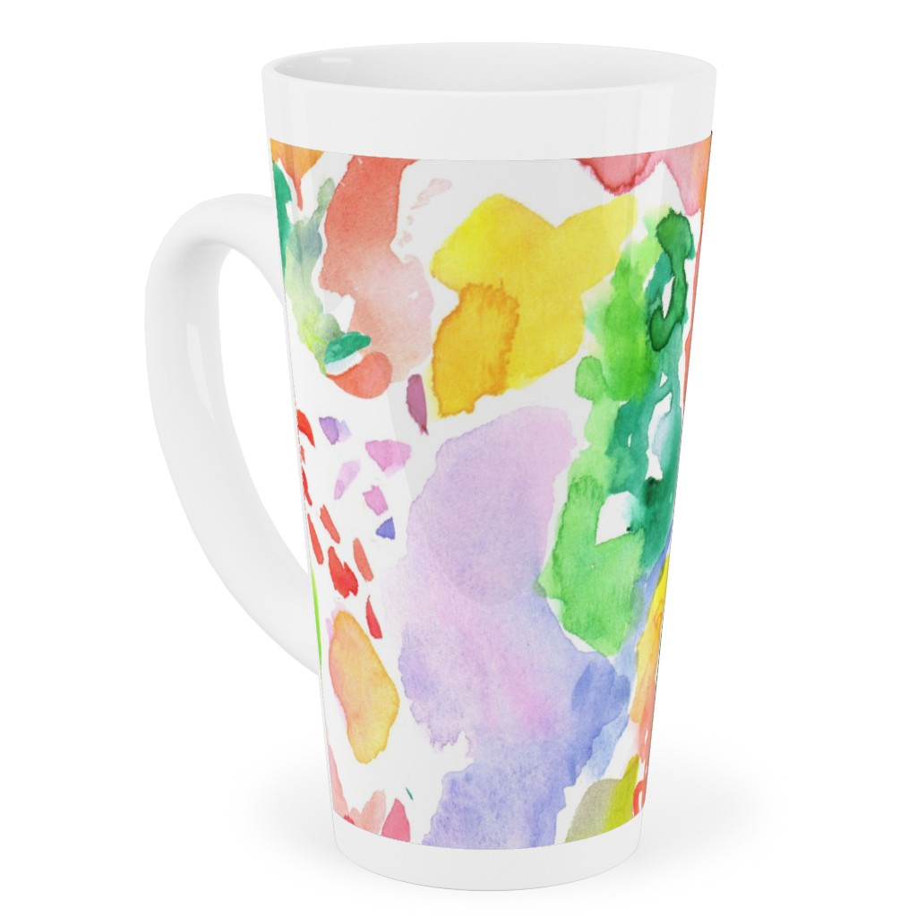 Happy Abstract Watercolor Tall Latte Mug, 17oz, Multicolor, Bright Coral