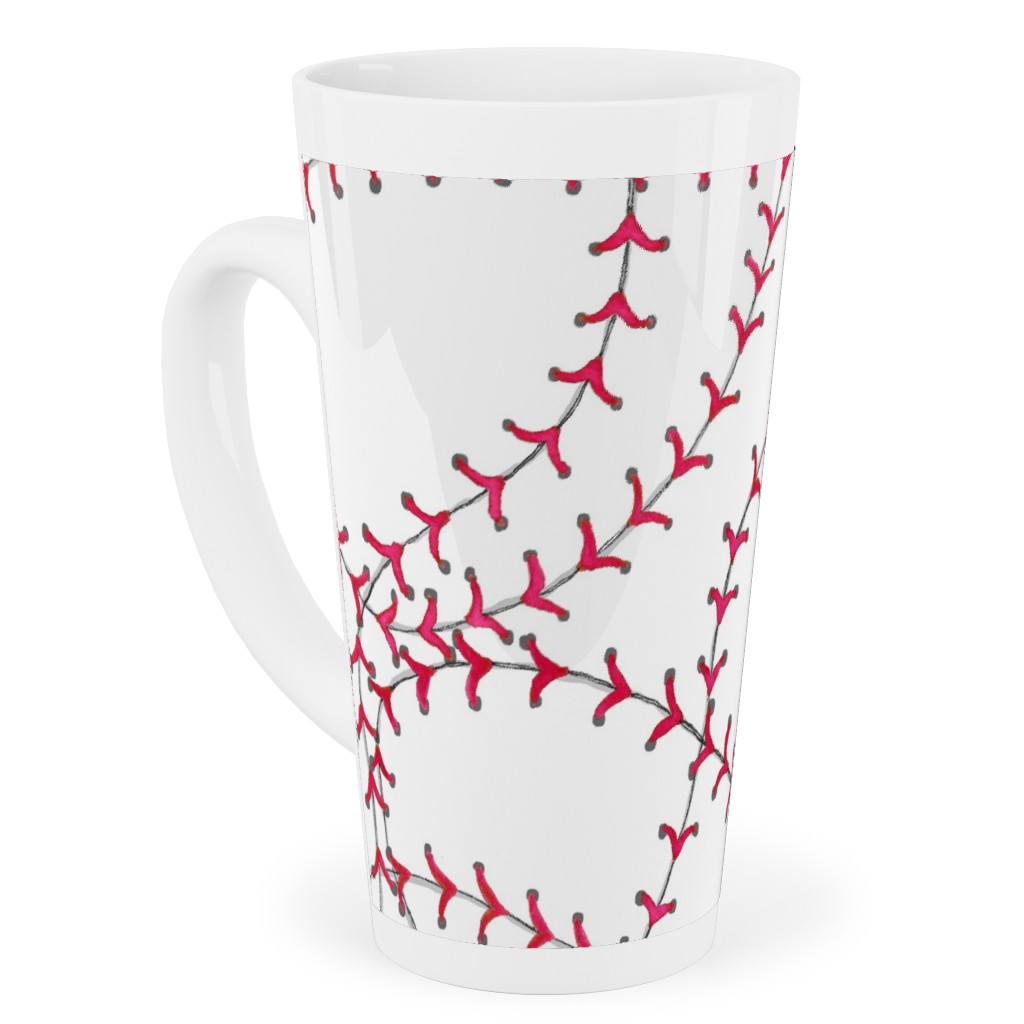 Baseball Seams - White Tall Latte Mug, 17oz, Red, Red