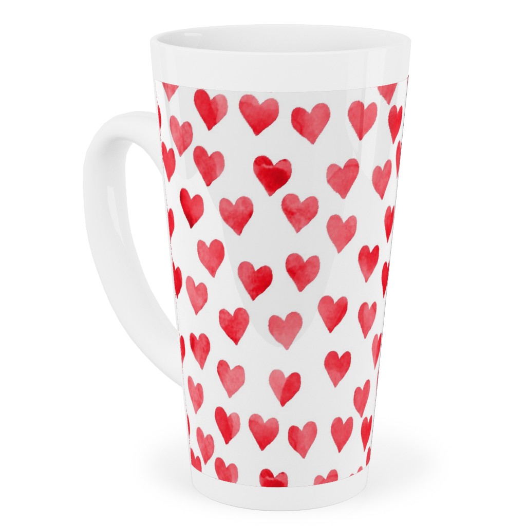 Watercolor Hearts - Red Tall Latte Mug, 17oz, Red, Red