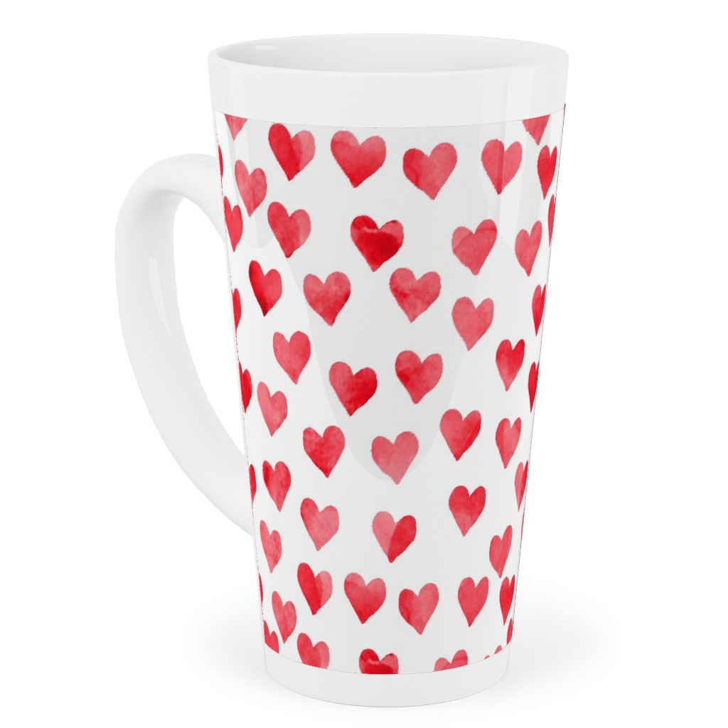 Watercolor Hearts - Red Tall Latte Mug, 17oz, Red