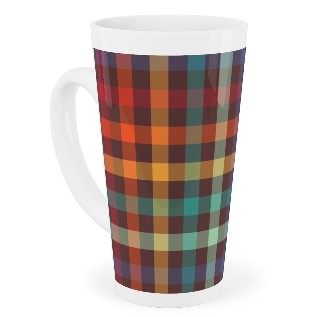 Retro Rainbow Plaid Tall Latte Mug, 17oz, Multicolor