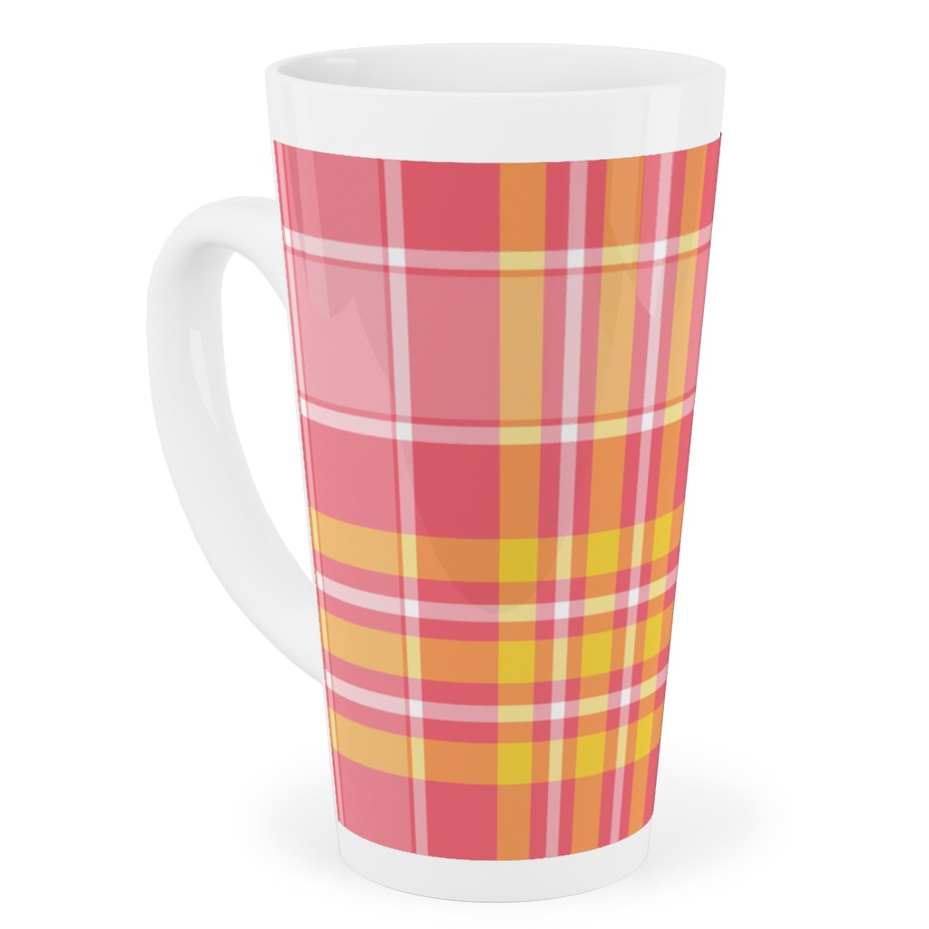 Plaid - Pink and Yellow Tall Latte Mug, 17oz, Pink, Bright Pink