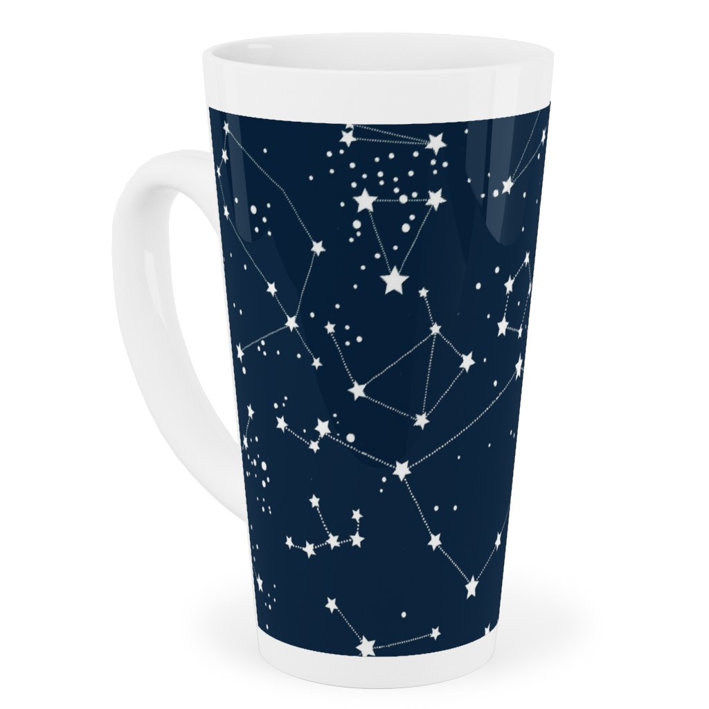 Constellations - White Stars on Navy Tall Latte Mug, 17oz, Blue