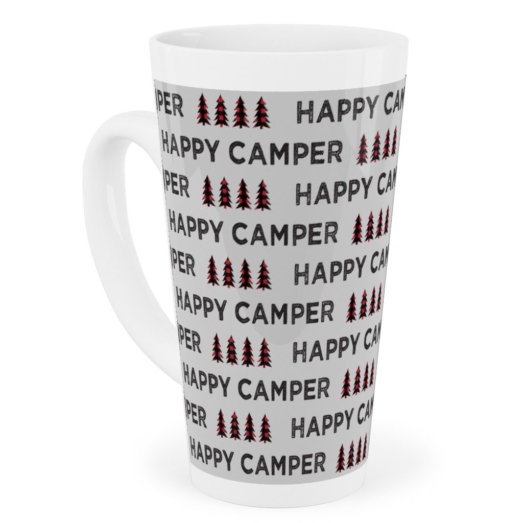 Happy Camper on Fog - Gray Tall Latte Mug, 17oz, Brown, Brown