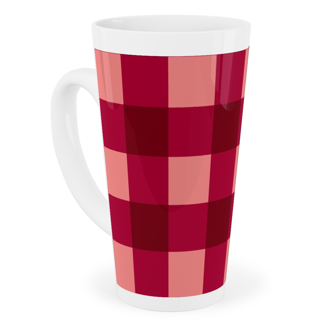 Gingham Check - Red and Pink Tall Latte Mug, 17oz, Red