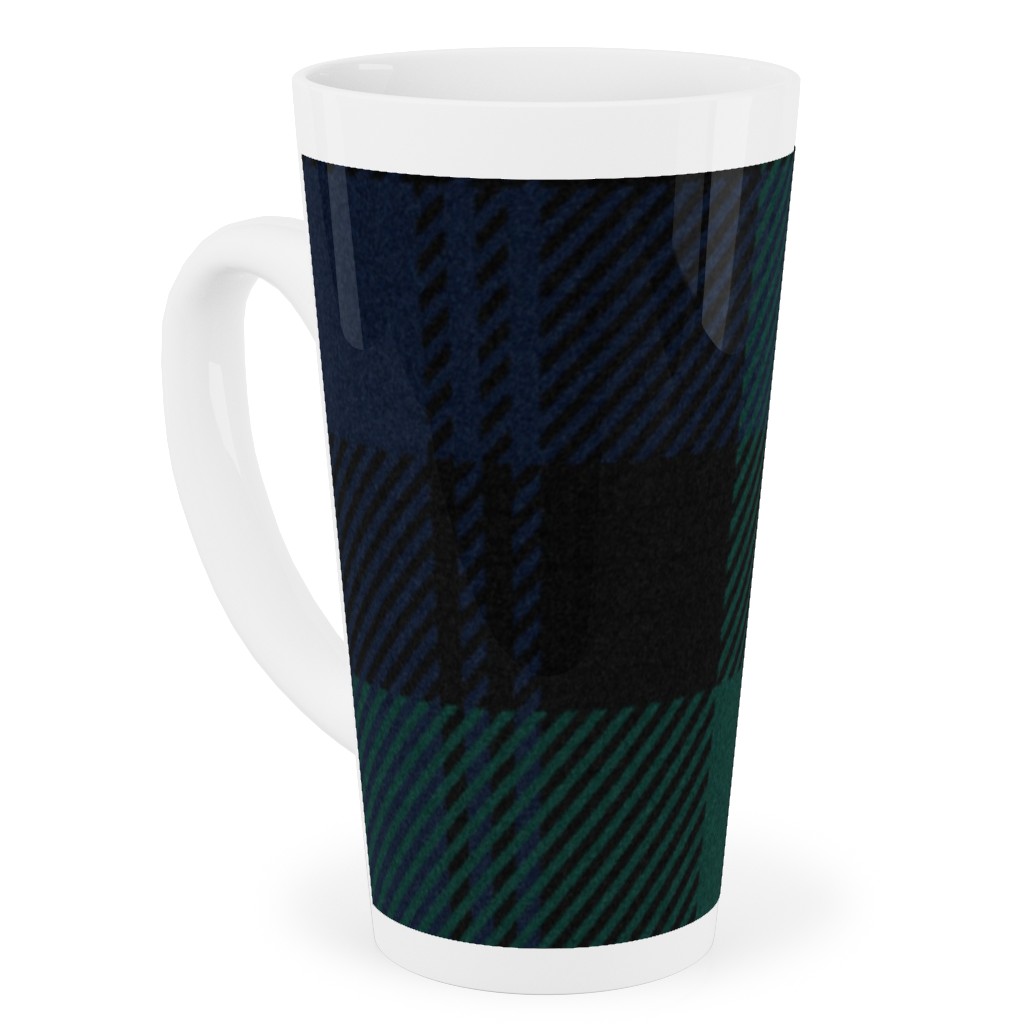 Blackwatch Tartan - Black Tall Latte Mug, 17oz, Black, Black