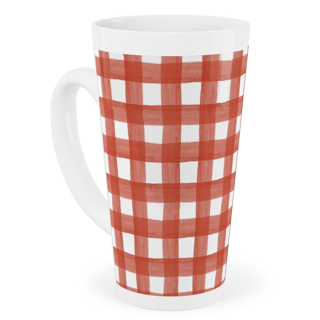 Red Watercolor Gingham Tall Latte Mug, 17oz, Red