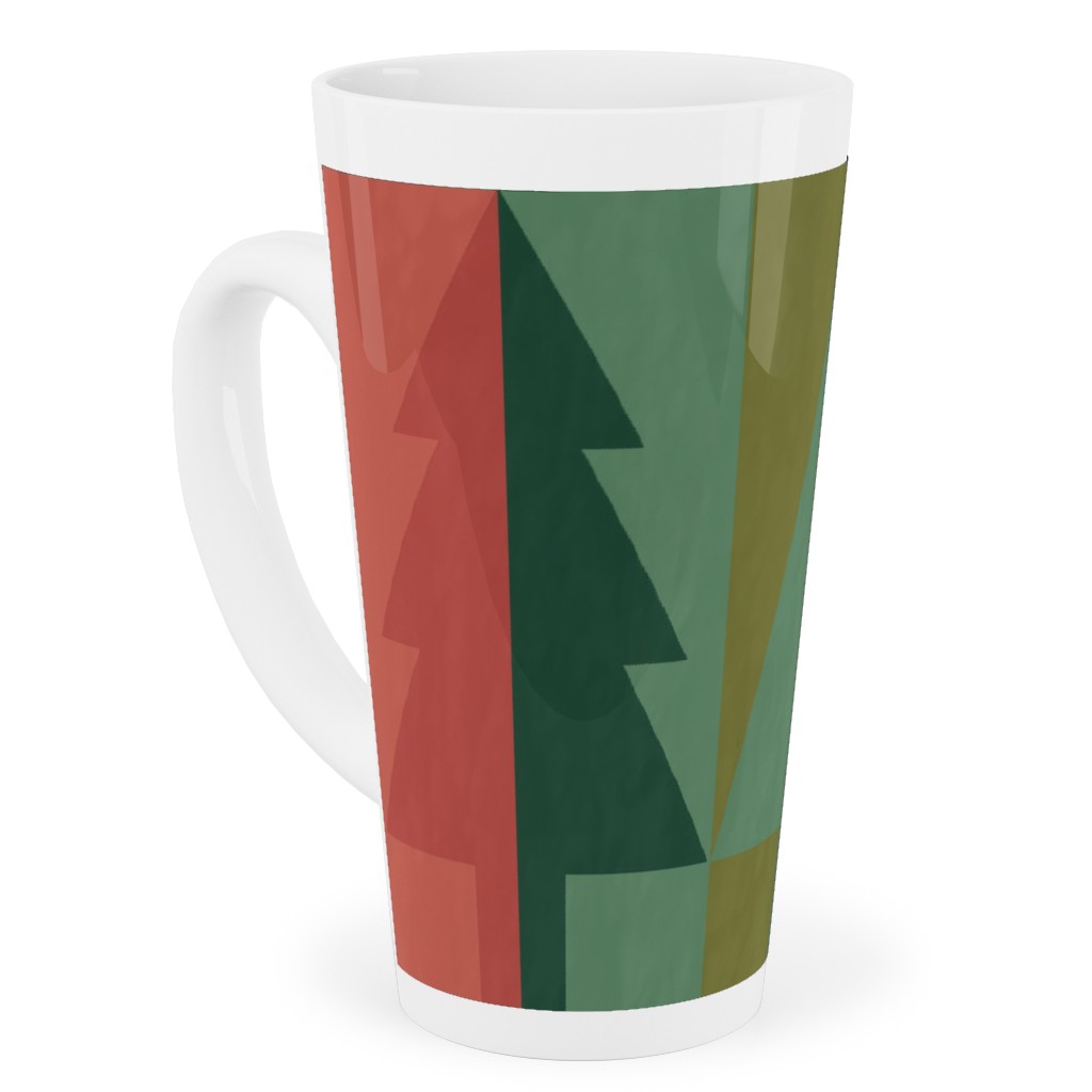 Geometric Forest - Red and Green Tall Latte Mug, 17oz, Green, Classic Green