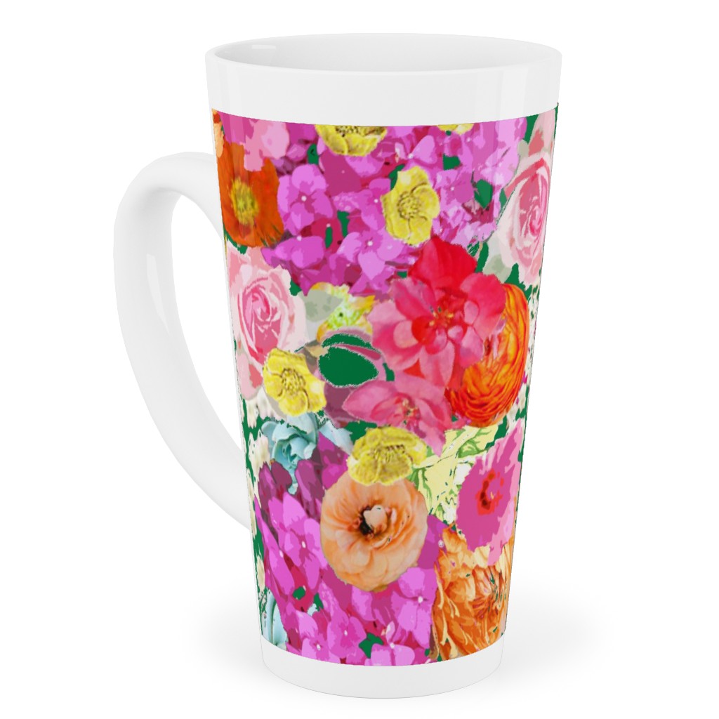 Summer Bright Floral - Kelly Green Tall Latte Mug, 17oz, Pink