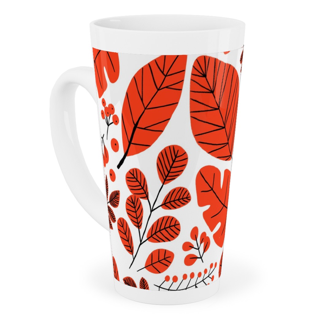 Red Leaves Tall Latte Mug, 17oz, Red, Red