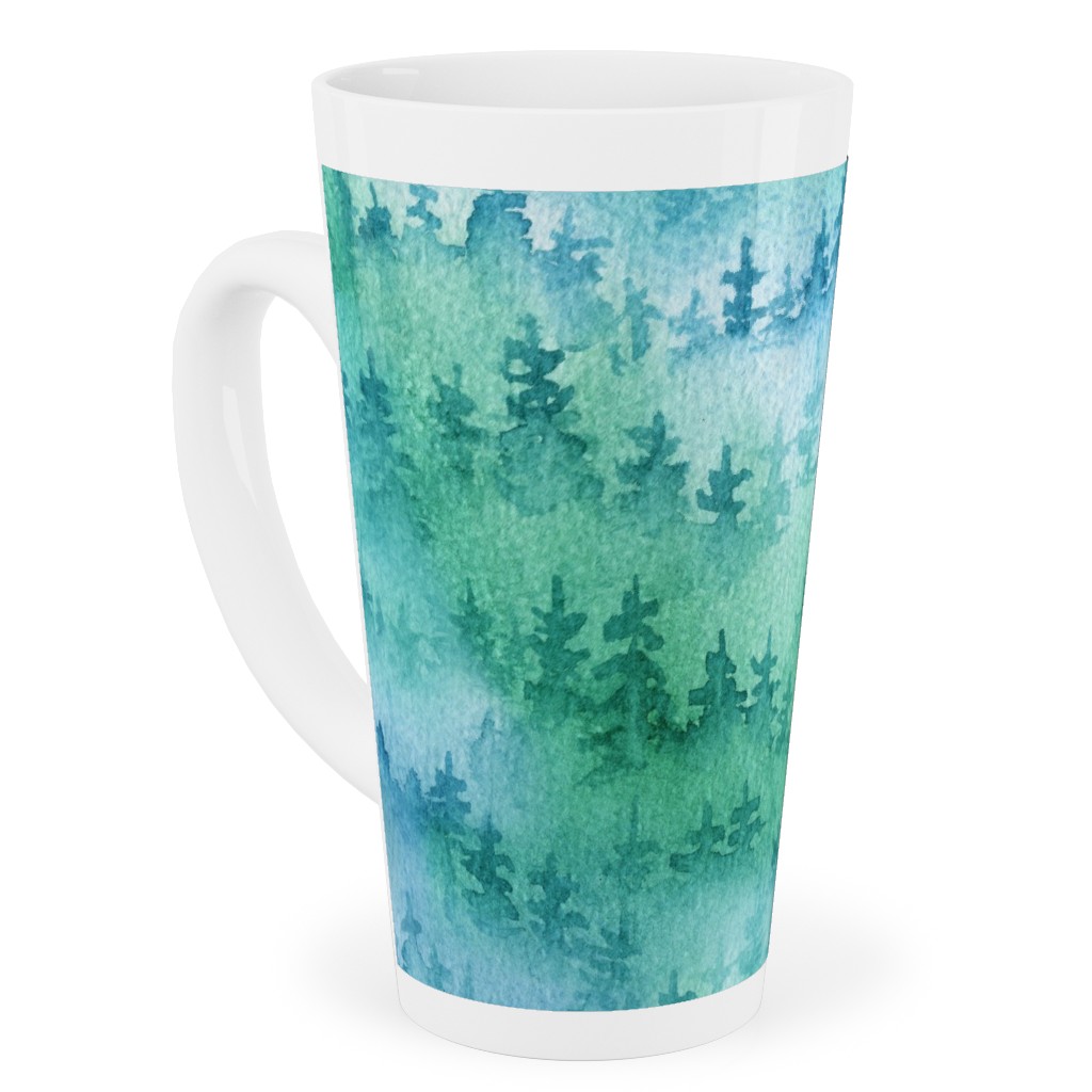 Watercolor Forest - Green and Blue Tall Latte Mug, 17oz, Green, Classic Green