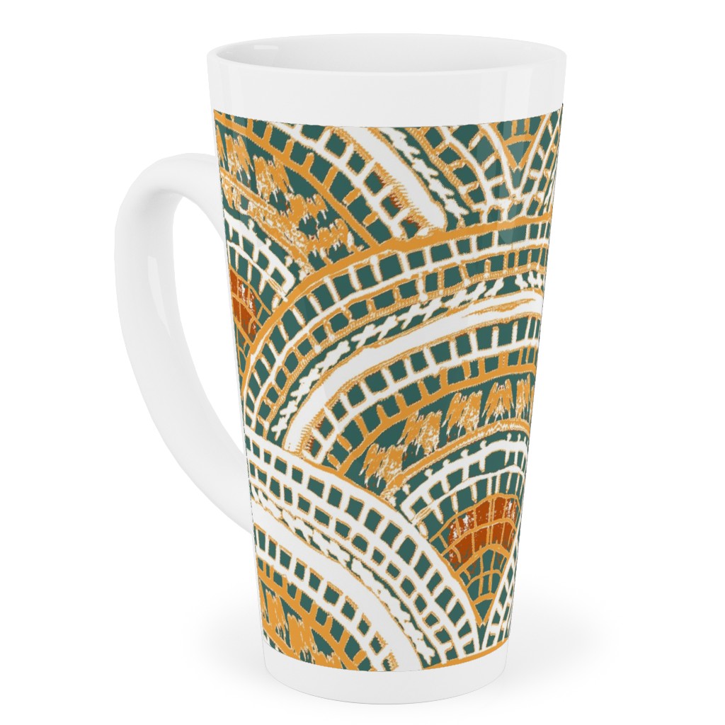 Earthy Fans - Orange Green and Gold Tall Latte Mug, 17oz, Multicolor