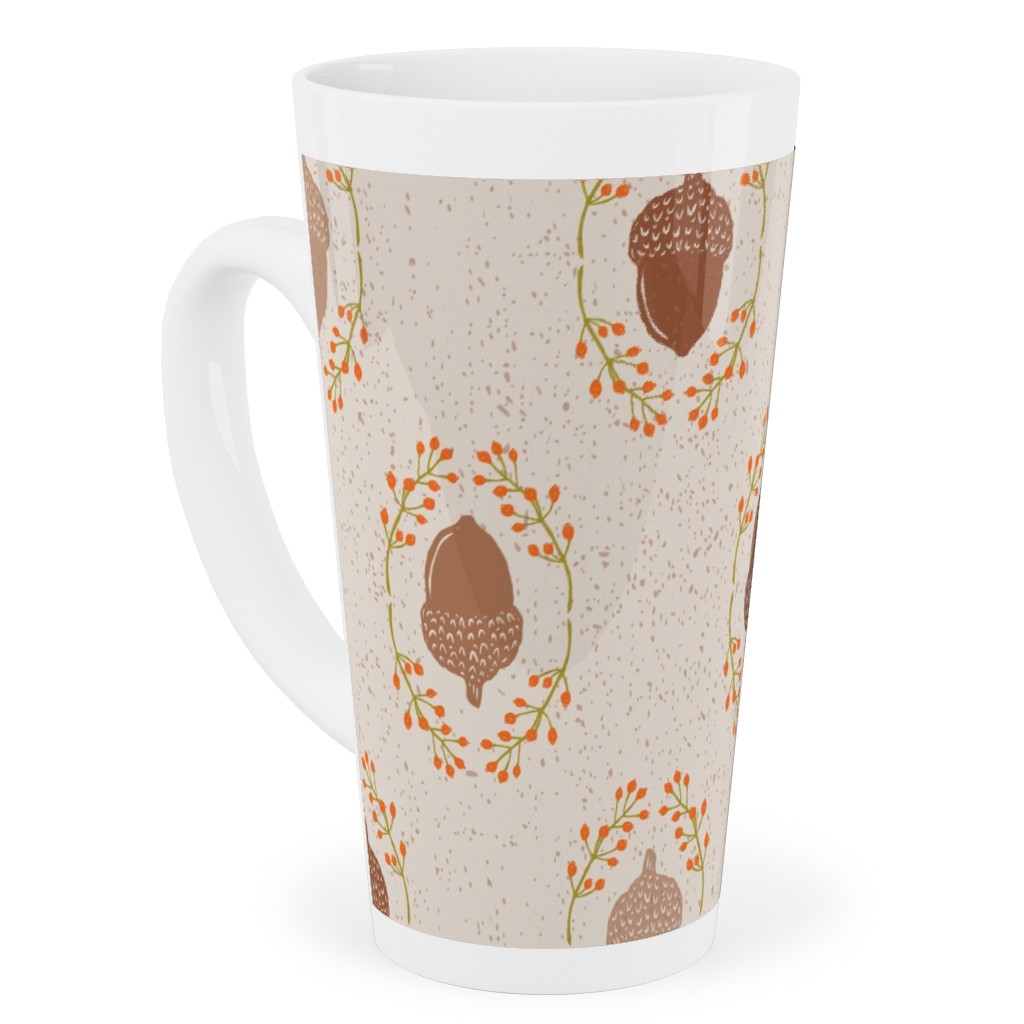 Autumn Acorn Rosehip Textured Damask Tall Latte Mug, 17oz, Beige, Sand