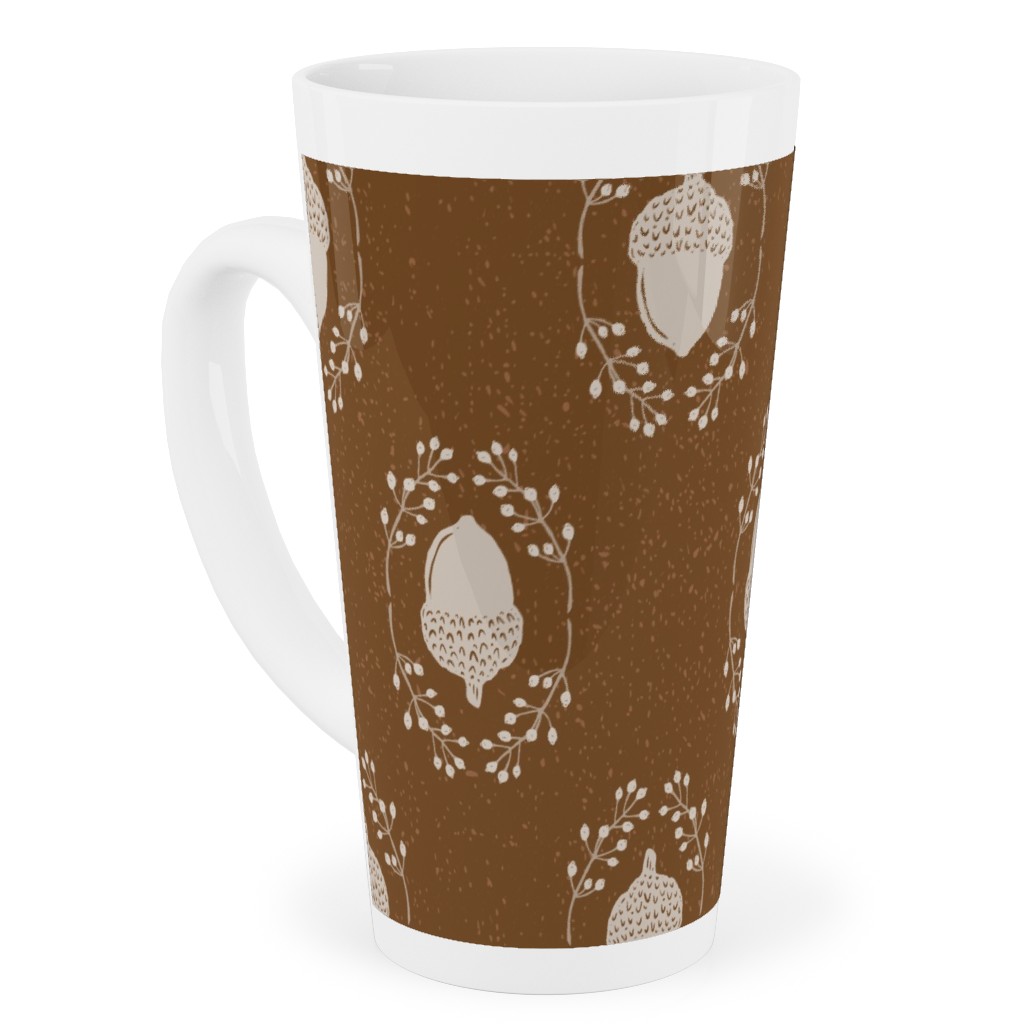 Autumn Acorn Rosehip Textured Damask Tall Latte Mug, 17oz, Brown