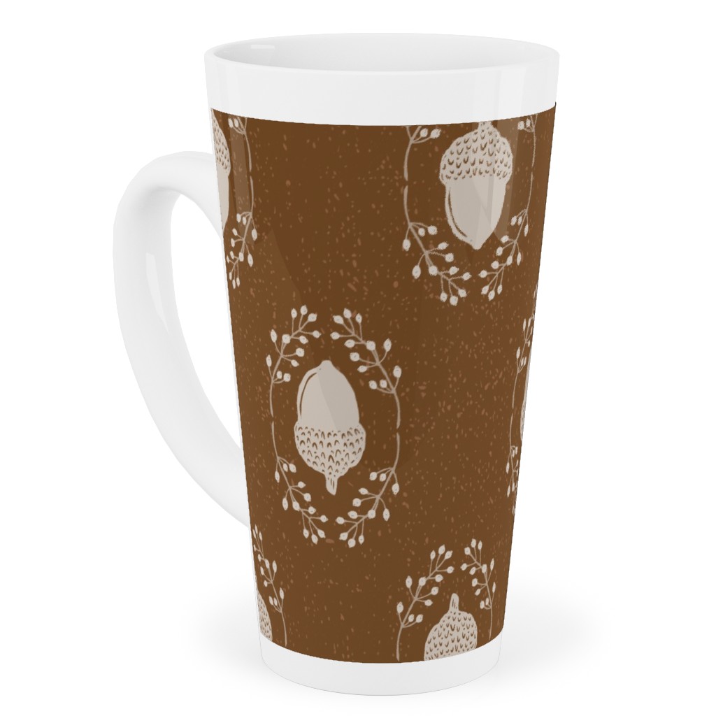 Autumn Acorn Rosehip Textured Damask Tall Latte Mug, 17oz, Brown, Sap
