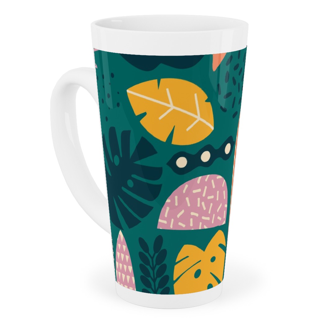 Retro Tropical Pattern Tall Latte Mug, 17oz, Multicolor, Seaweed