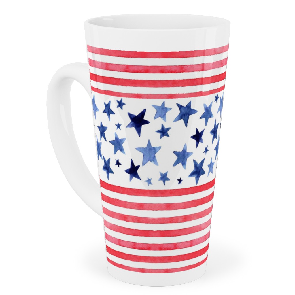 Watercolor Stars and Stripes - Red White and Blue Tall Latte Mug, 17oz, Red, Red
