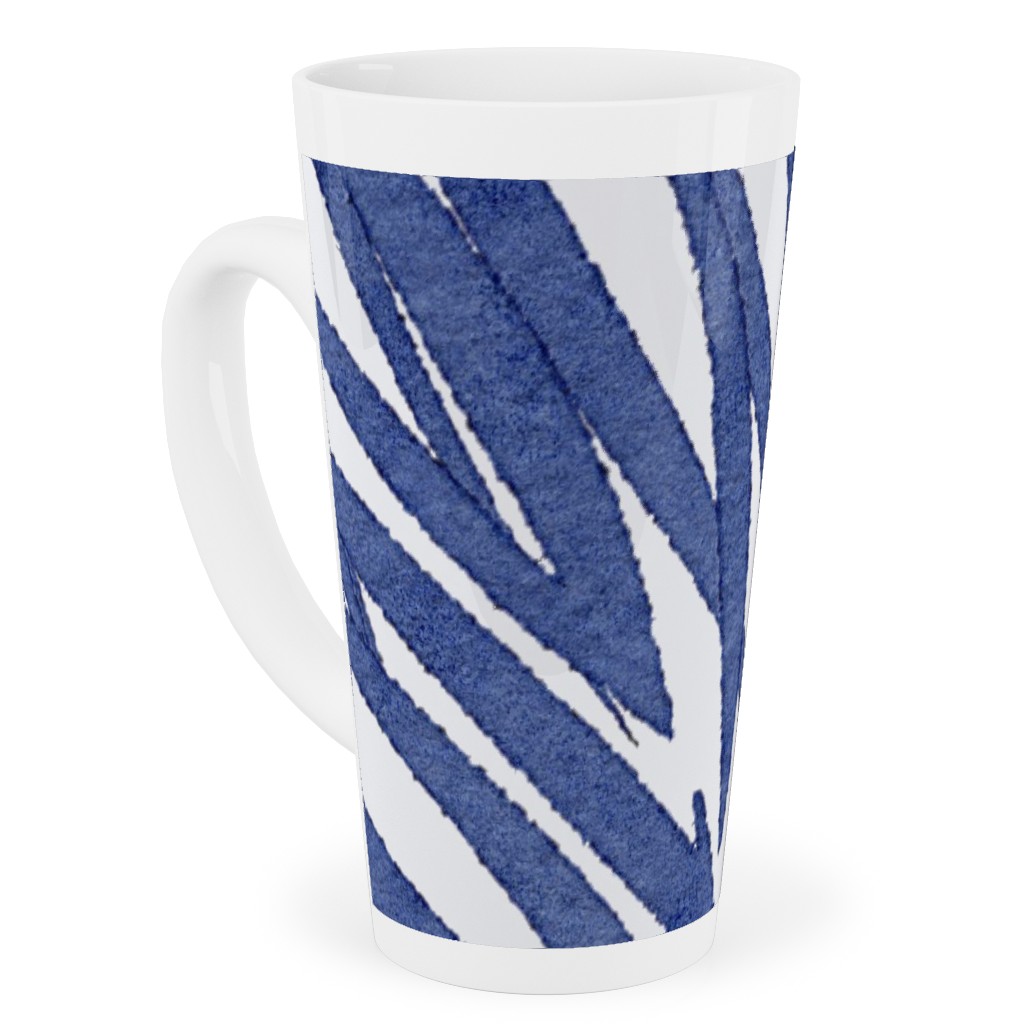 Watercolor Fronds - Cobalt Tall Latte Mug, 17oz, Blue