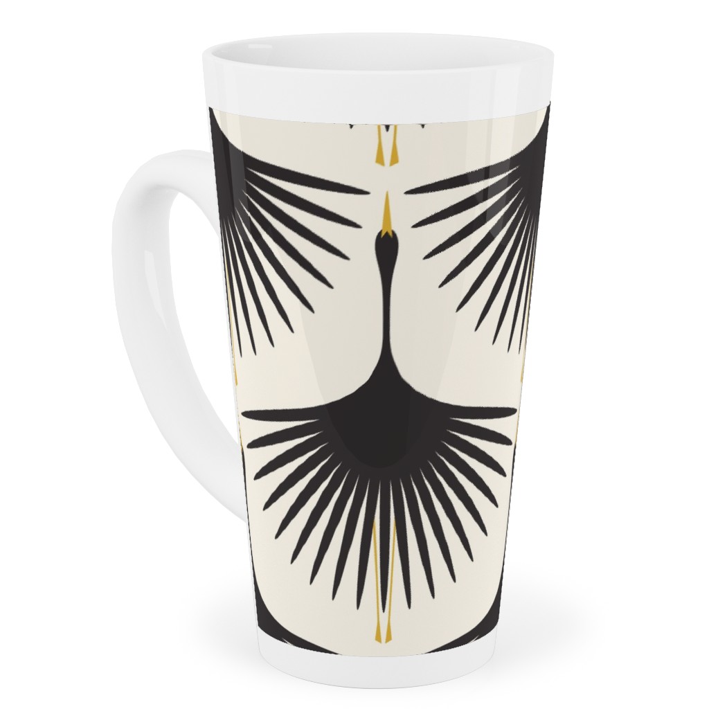Art Deco Swans Tall Latte Mug, 17oz, Beige