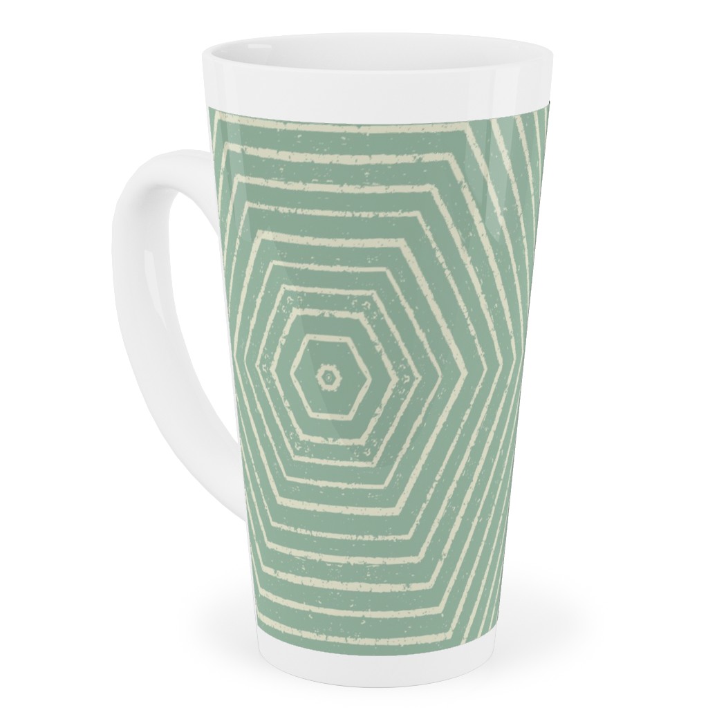 Concentric Hexagons Tall Latte Mug, 17oz, Green, Aloe