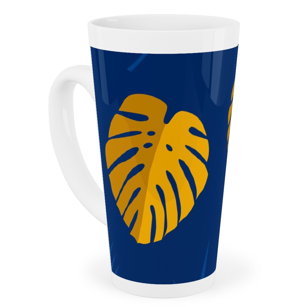 Tropical Leaves - Blue Tall Latte Mug, 17oz, Blue